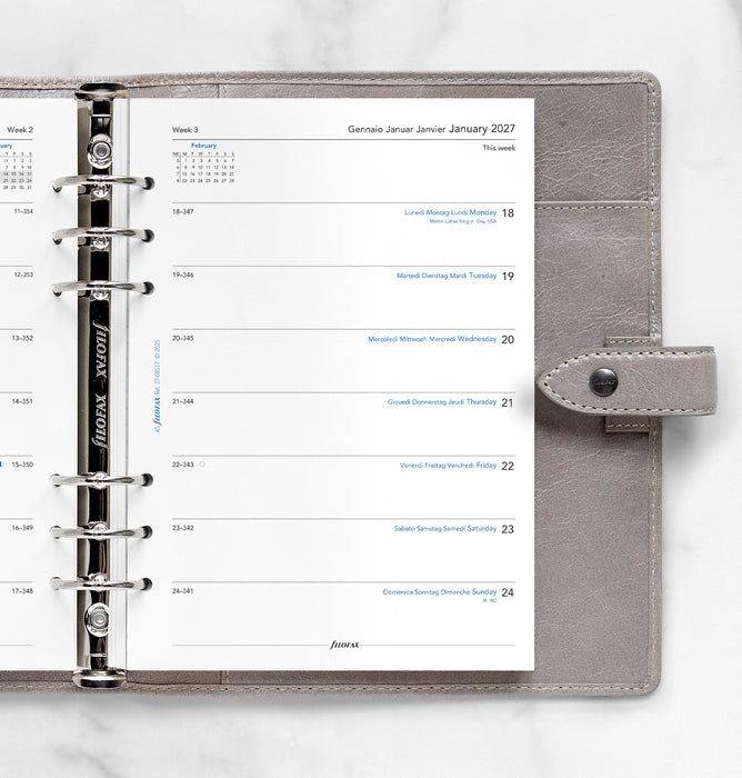 2027 Filofax Classic A5 Refill, Week Per Page, Multi Language, 148mm x 210mm