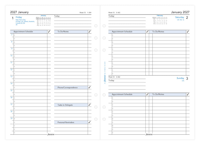 2027 Filofax Business A5 Refill, Day Per Page, 148mm x 210mm