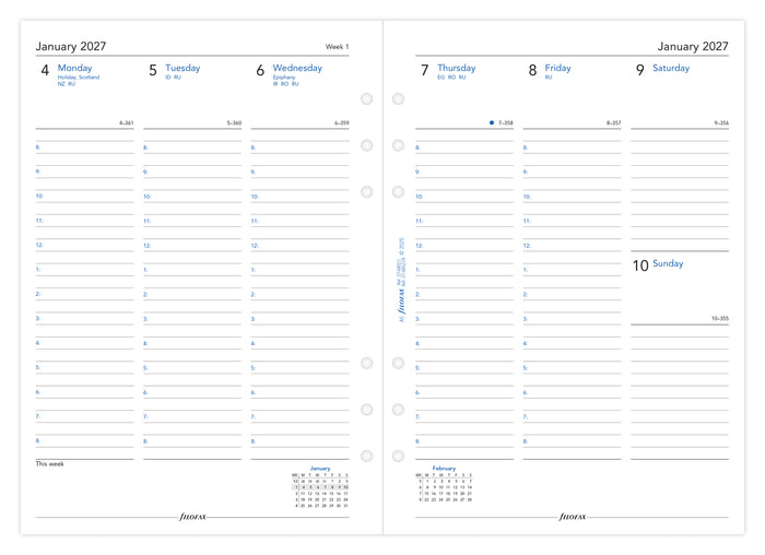 2027 Filofax Classic A5 Refill, Week To View with Appointments, 148mm x 210mm
