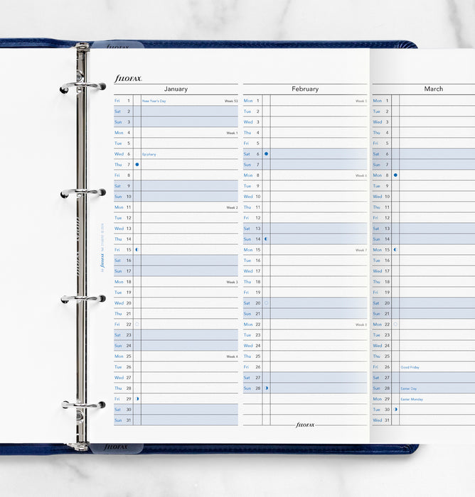 2027 Filofax A4 Year Planner Refill, Vertical, 210mm x 297mm