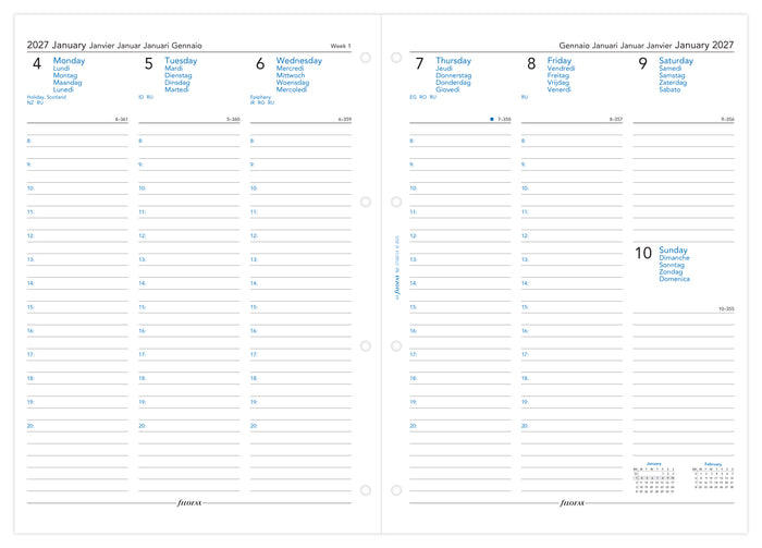 2027 Filofax Classic A4 Refill, Week Per Page, Multi Language, 210mm x 297mm