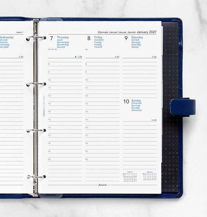 2027 Filofax Classic A4 Refill, Week Per Page, Multi Language, 210mm x 297mm