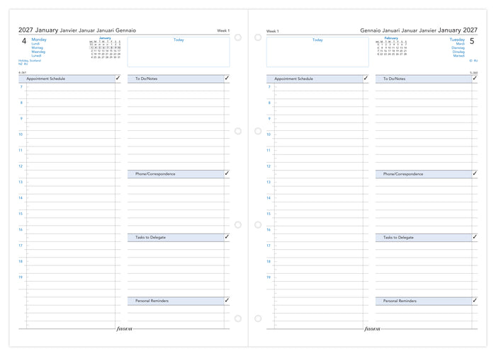 2027 Filofax Classic A4 Refill, Week Per Page With Appointments, Multi Language, 210mm x 297mm