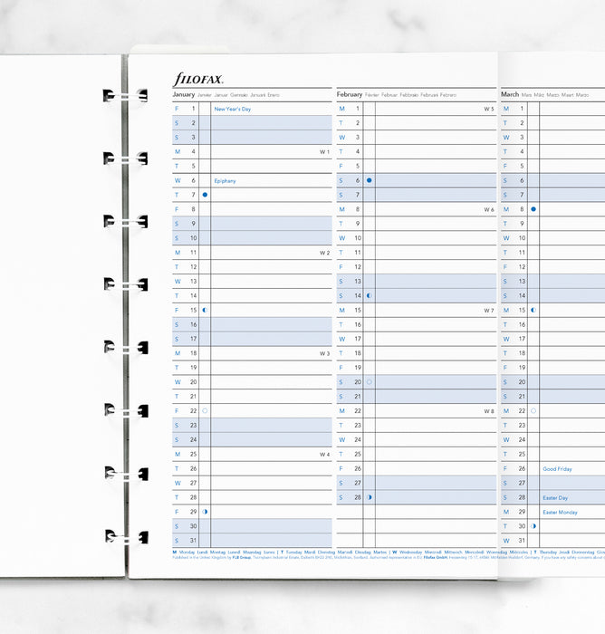 2027 Filofax A5 Notebook Year Planner Refill, 148mm x 210mm