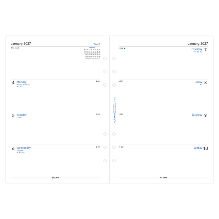 2027 Filofax Classic A5 Recycled Week to View Diary Refill, 148mm x 210mm