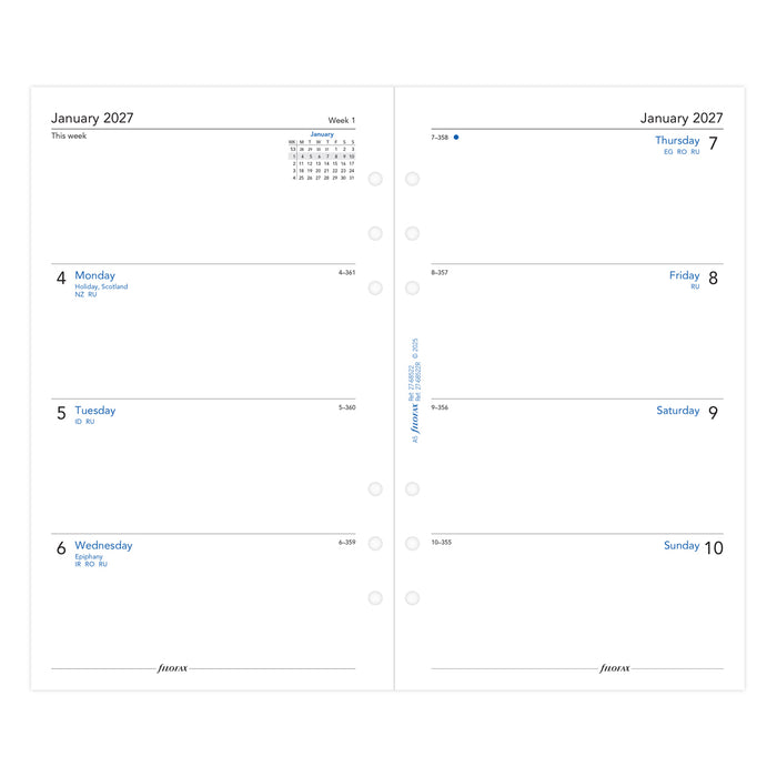 2027 Filofax Classic Pocket Diary Refill, Recycled Week To View, 81mm x 120mm