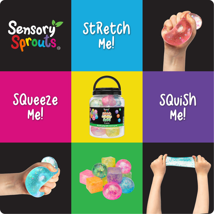 Sensory Sprouts Stretch & Sparkle Shapes, Jar of 12