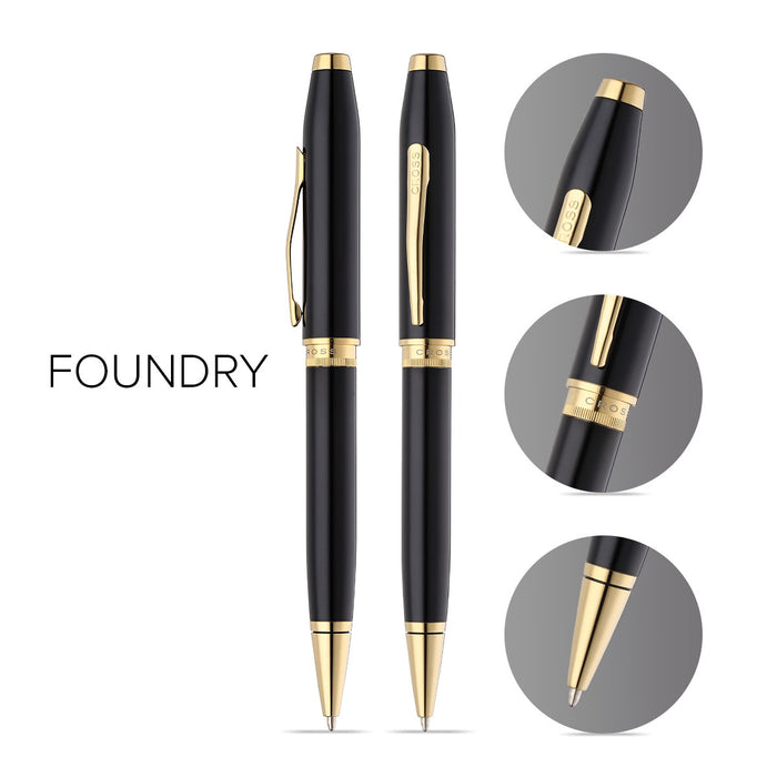 Cross Foundry Black Lacquer w/Gold Trim Ballpoint Pen