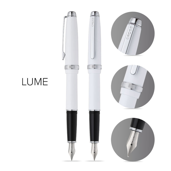 Cross Lume White with Chrome Trim Fountain Pen, Medium Nib