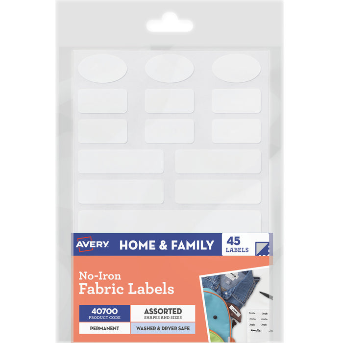 Avery 40700 No-Iron Fabric Labels Assorted White 45 Labels on A6 Sheet
