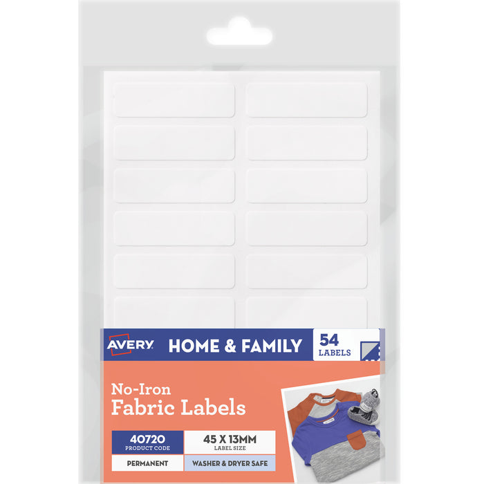 Avery 40720 No-Iron Fabric Labels White 54 Labels on A6 Sheet