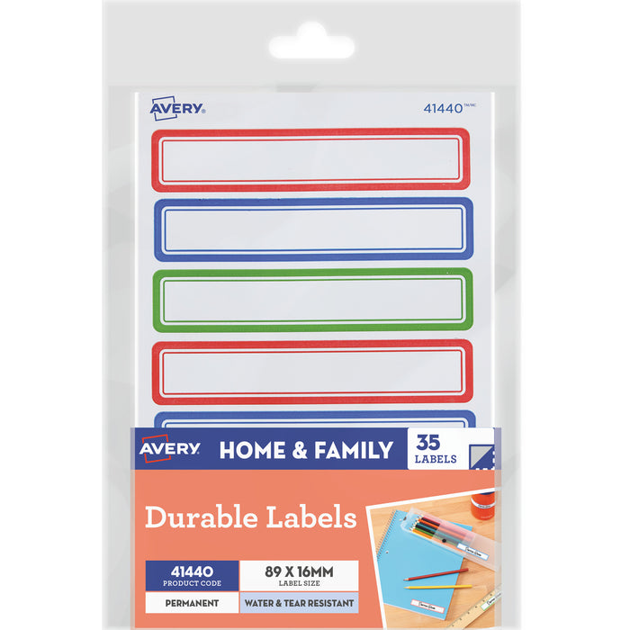 Avery 41440 Kids Durable Labels Dishwasher & Microwave Safe 89mm x 16mm 35 Labels