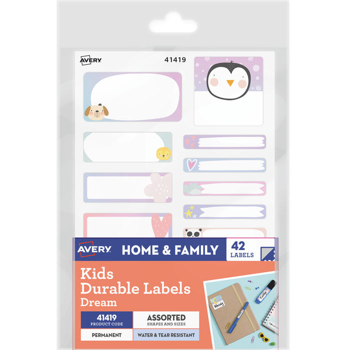 Avery 41419 Kids Durable Labels Dishwasher & Microwave Safe 42 Labels Dream