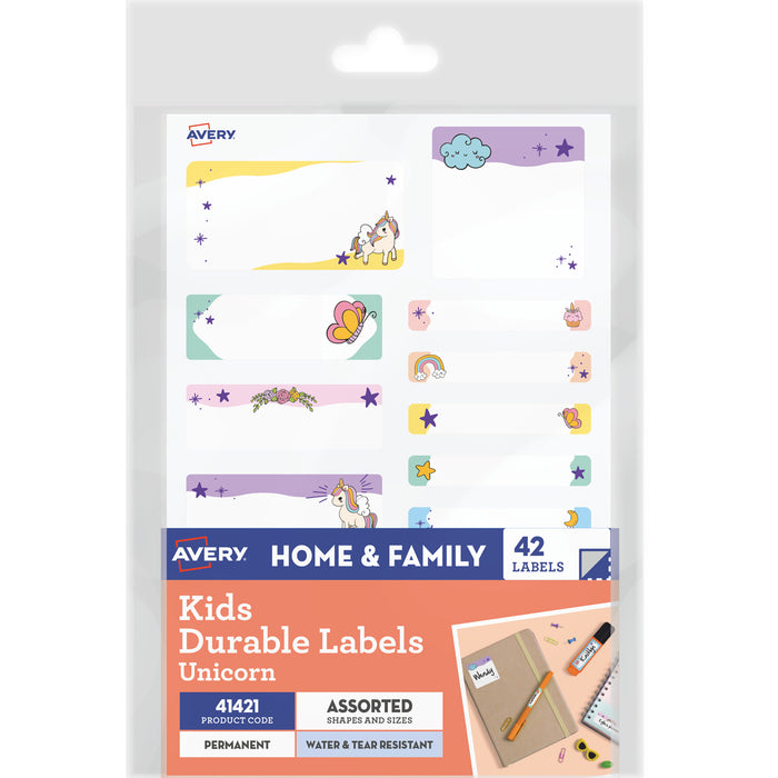 Avery 41421 Kids Durable Labels Dishwasher & Microwave Safe 42 Labels Unicorn