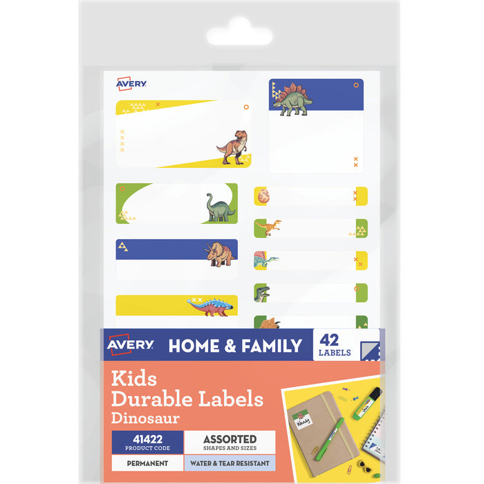 Avery 41422 Kids Durable Labels Dishwasher & Microwave Safe 42 Labels Dinosaur