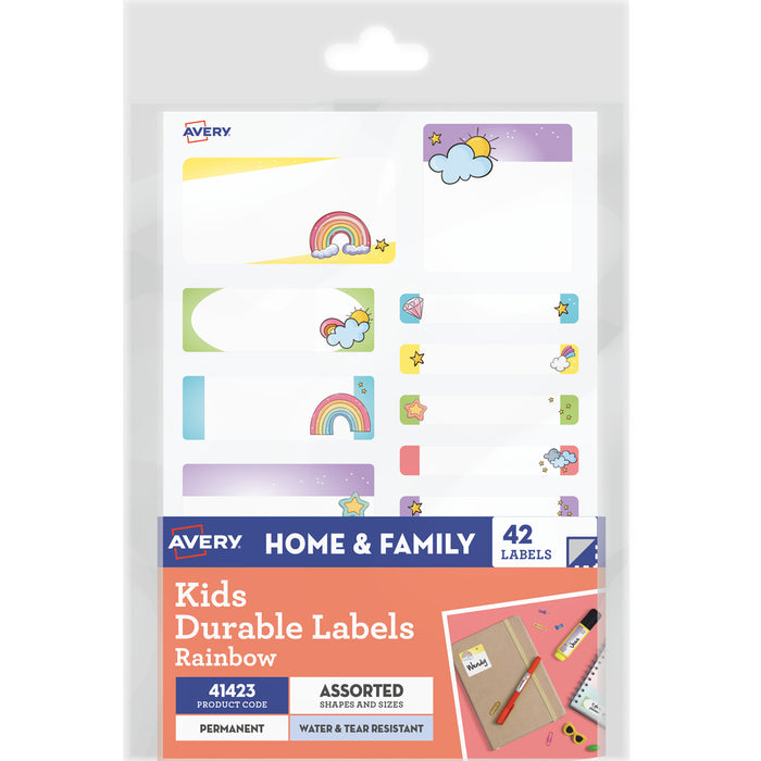 Avery 41423 Kids Durable Labels Dishwasher & Microwave Safe 42 Labels Rainbow