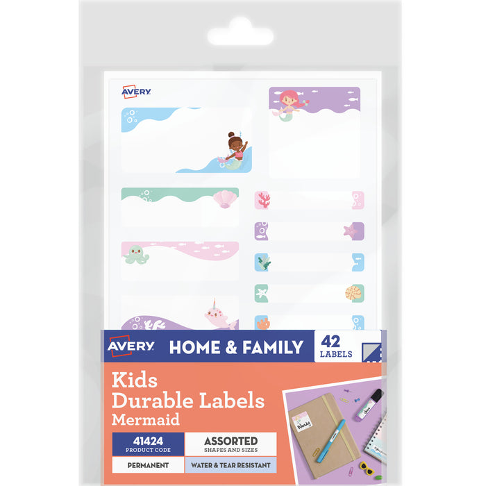 Avery 41424 Kids Durable Labels Dishwasher & Microwave Safe 42 Labels Mermaid