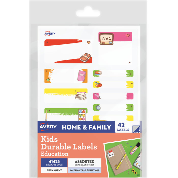 Avery 41425 Kids Durable Labels Dishwasher & Microwave Safe 42 Labels Education
