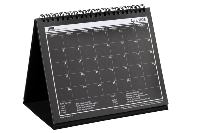 2026 Sasco 210mm x 180mm Trifold Month to View Desk Calendar