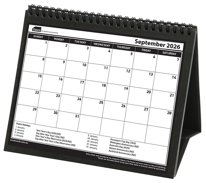 2026 Sasco 210mm x 180mm Trifold Month to View Desk Calendar