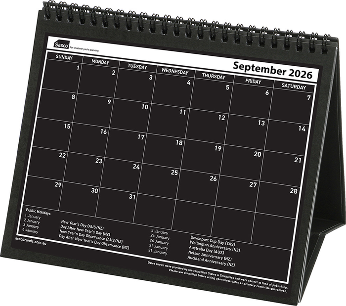 2026 Sasco 210mm x 180mm Trifold Month to View Desk Calendar