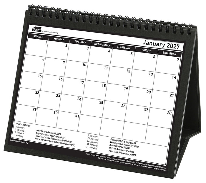 2027 Sasco 220mm x 190mm Trifold Month to View Desk Calendar