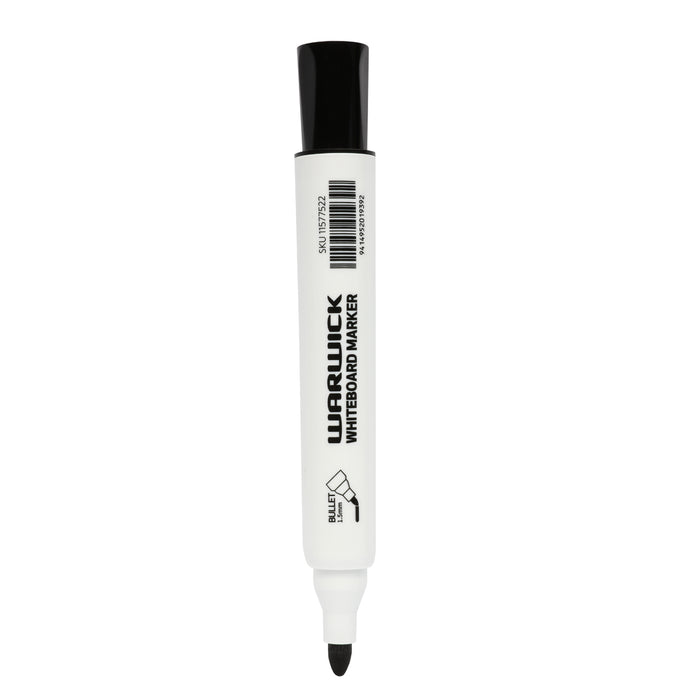 Warwick Whiteboard Marker, Bullet Tip, Black, Pack of 24