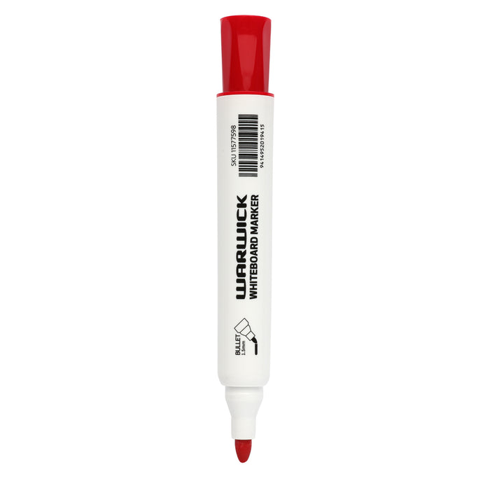 Warwick Whiteboard Marker, Bullet Tip, Red, Pack of 24