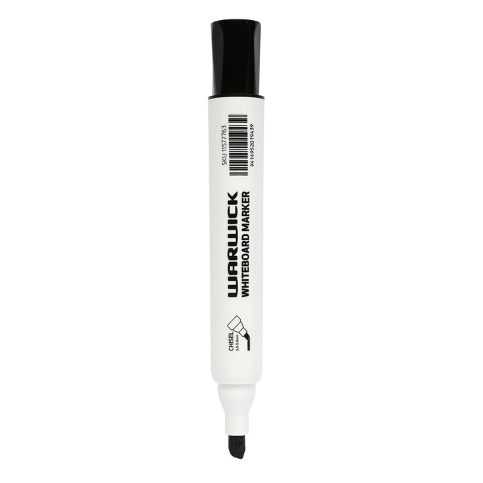 Warwick Whiteboard Marker, Chisel Tip, Black, Pack of 24