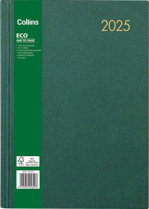 2025 Collins Eco Diary A41, Day Per Page, 210mm x 297mm