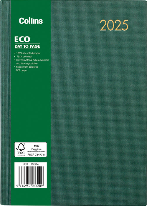 2025 Collins Eco Diary A51, Day Per Page, 148mm x 210mm