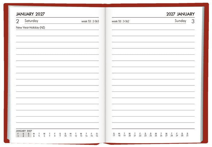 2027 Collins Pocket Diary A71P, Day Per Page, PVC Cover, Red, 74mm x 105mm