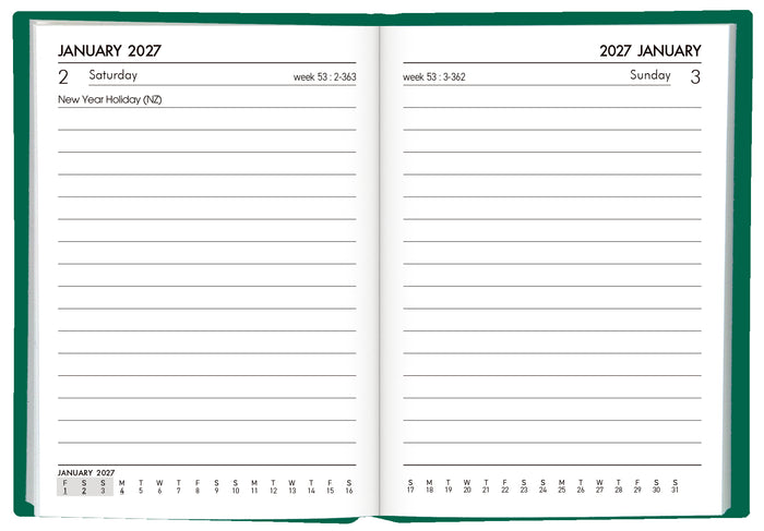 2027 Collins Pocket Diary A71P, Day Per Page, PVC Cover, Green, 74mm x 105mm