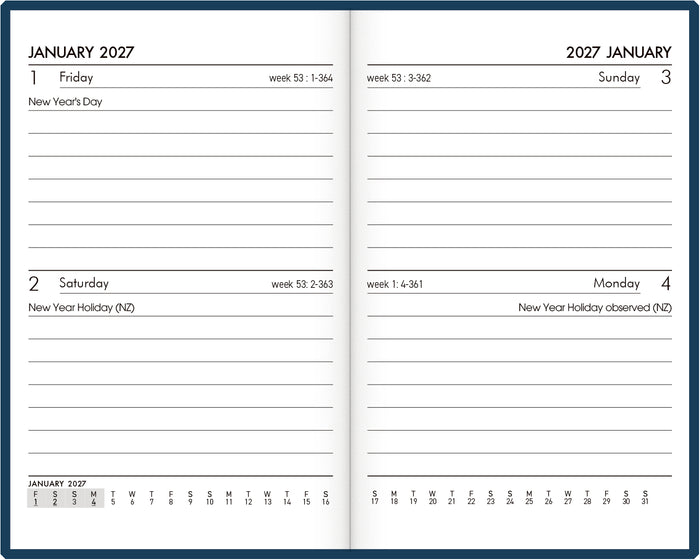 2027 Collins Pocket Diary A72P, Two Days Per Page, PVC Cover, Navy, 74mm x 105mm