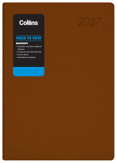 2027 Collins Rhapsody A73 Diary, Week To View, Soft Touch Skiver PU Cover, Cappuccino, 74mm x 105mm