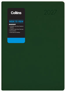 2027 Collins Rhapsody A53 Appointment Diary, Week To View, Soft Touch Skiver PU Cover, Racing Green, 148mm x 210mm