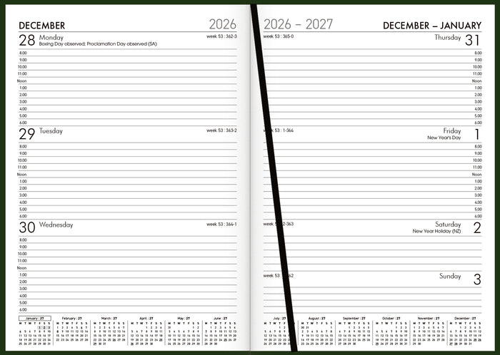 2027 Collins Rhapsody A53 Appointment Diary, Week To View, Soft Touch Skiver PU Cover, Racing Green, 148mm x 210mm
