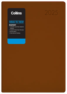 2025 Collins Rhapsody A43 Appointment Diary, Week To View, Soft Touch Skiver PU Cover, Cappuccino, 210mm x 297mm