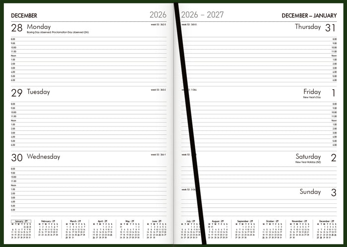 2027 Collins A43 Rhapsody Week To View Diary, Racing Green, 210mmx 297mm