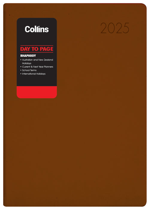 2025 Collins Rhapsody A51 Appointment Diary, Day Per Page, Soft Touch Skiver PU Cover, Cappuccino, 148mm x 210mm