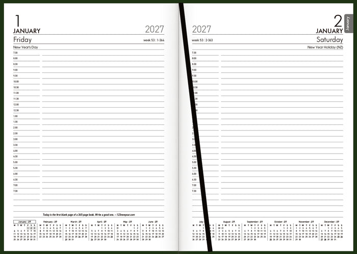 2027 Collins Rhapsody A51 Appointment Diary, Day Per Page, Soft Touch Skiver PU Cover, Racing Green, 148mm x 210mm