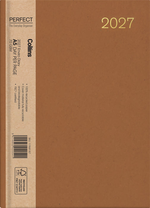 2027 Collins Diary A51, Enviro, Day Per Page, Wiro Bound, Assorted Design Cover, 148mm x 210mm