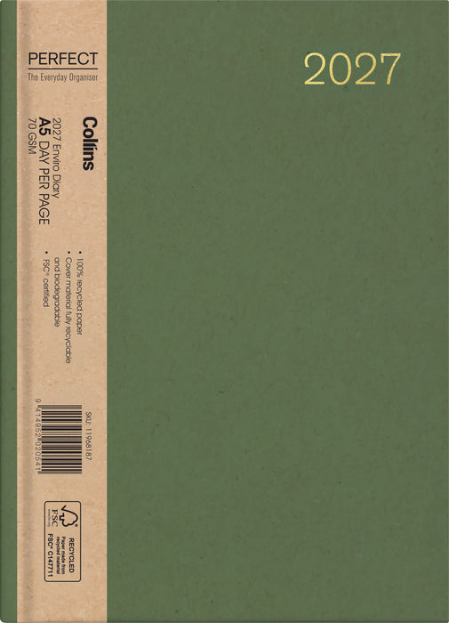 2027 Collins Diary A51, Enviro, Day Per Page, Wiro Bound, Assorted Design Cover, 148mm x 210mm