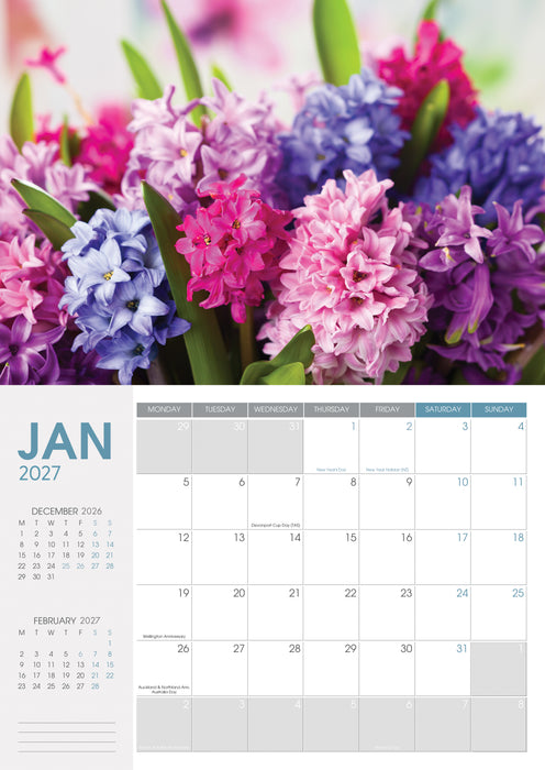 2027 Collins A4 Wall Calendar, NZ Floral, 210mm x 300mm