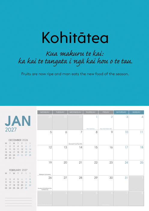 2027 Collins A4 NZ Bilingual Wall Calendar, 210mm x 300mm