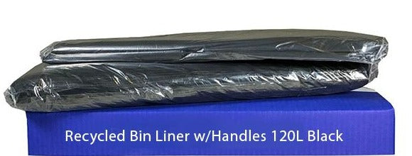 120L Black Recycled Bin Liners with Handle x 200's pack (900 x 1330mm x 30mu) MPH2615
