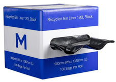 120L Black Recycled Bin Liners x 100's pack (900mm x 1330mm x 35mu) MPH2616