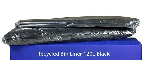 120L Black Recycled Bin Liners x 200's pack (900 x 1330mm x 30mu) MPH2610