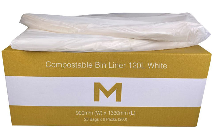 120L White Compostable Bin Liners x 200's pack (900 x 1330mm x 30mu) MPH2625
