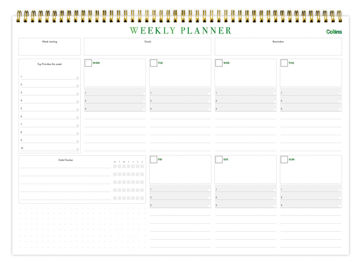 Collins Undated A4 Designer Desk Pad, Week to View, 50 Sheets, Executive Green, 210mm x 297mm